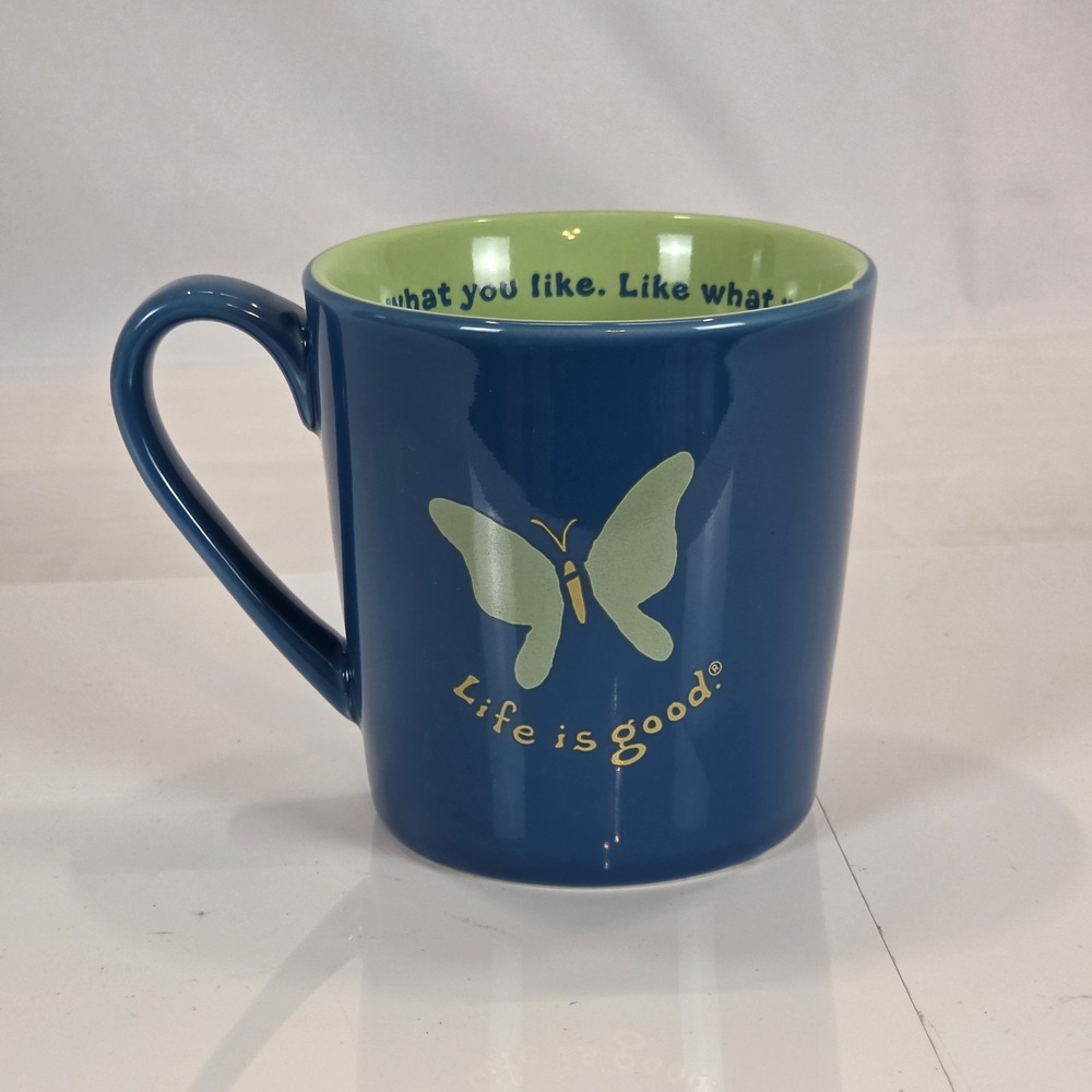 Life is Good HOME Coffee Mug Blue Green Butterfly Do What You Like 12oz Ceramic